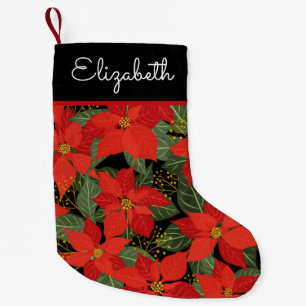 Poinsettia Christmas Floral Custom Name Small Christmas Stocking