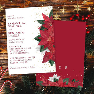 Poinsettia Christmas Floral Red Elegant Wedding Invitation