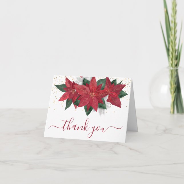 Poinsettia Christmas Floral Thank You Card (Front)