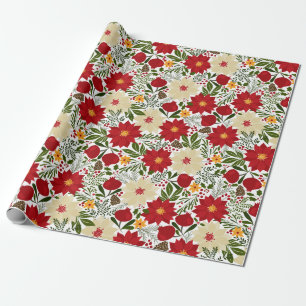 Poinsettia Christmas Floral Wrapping Paper