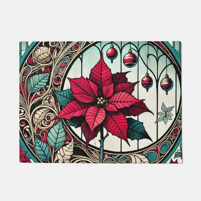 Poinsettia Christmas Flower                        Doormat (Front)