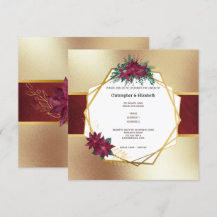 Poinsettia Christmas flower gold Burgundy wedding Invitation