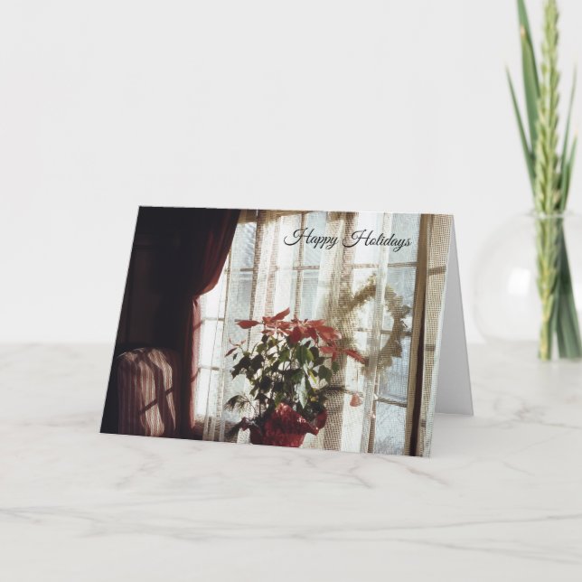 Poinsettia Christmas Flower in Living Room Holiday Card (Front)