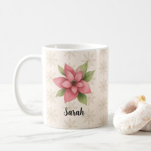 Poinsettia Christmas Flower Snowflake Pattern Coffee Mug