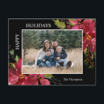 Poinsettia Christmas Happy Holidays PHOTO Postcard<br><div class="desc">Lovely family card with hand painted watercolor poinsettia bouquet flowers and holly in green and deep berry red colours and black background. Easy to edit card by adding your family Photo / picture and text. HAPPY HOLIDAYS - can be changed to MERRY CHRISTMAS. Makes great cards to send to family...</div>