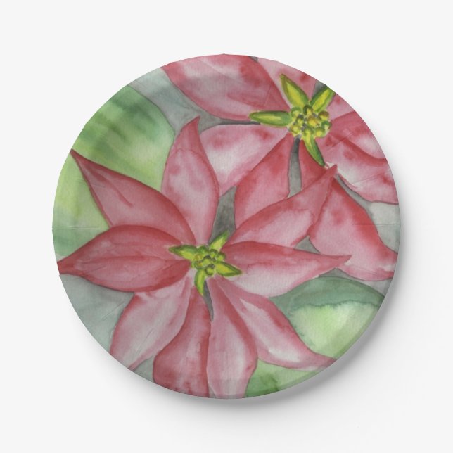 Poinsettia Christmas Holiday Party  Paper Plate (Front)