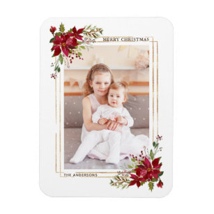 Poinsettia Christmas Holiday Photo Magnet