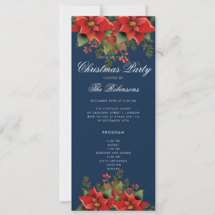 Poinsettia Christmas Invite Program & Menu Navy 