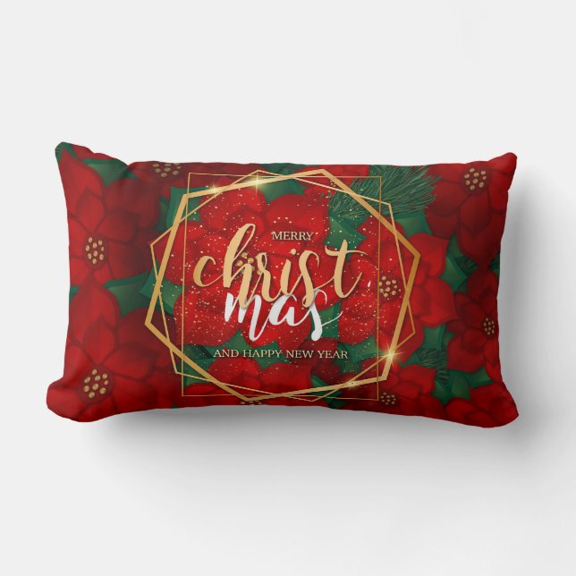 Poinsettia Christmas  Lumbar Cushion (Front)