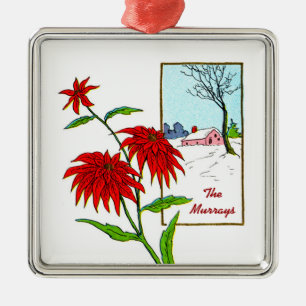Poinsettia Christmas Metal Tree Decoration