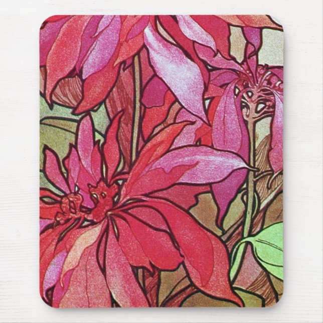 Poinsettia Christmas Mousepad Mouse Pad Mucha (Front)