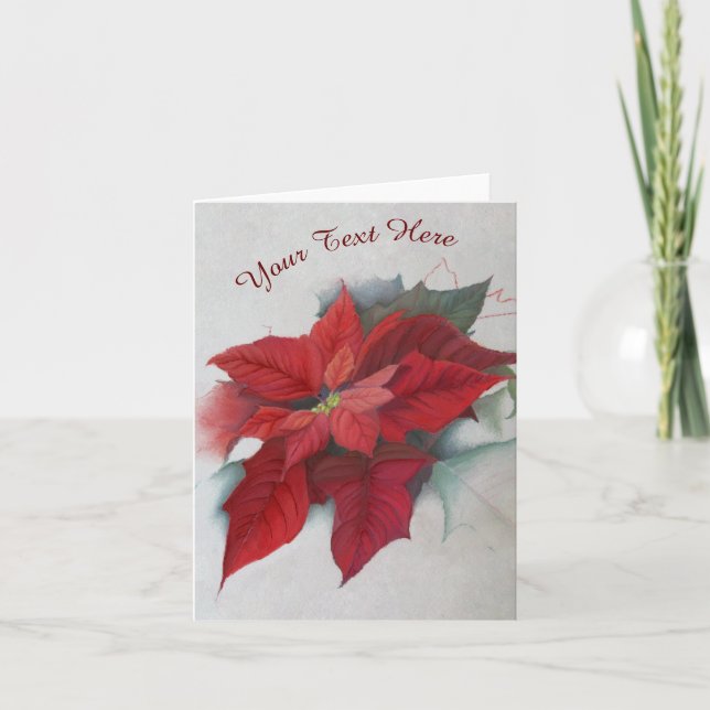 Poinsettia Christmas Oil Painting Holiday Card (Front)