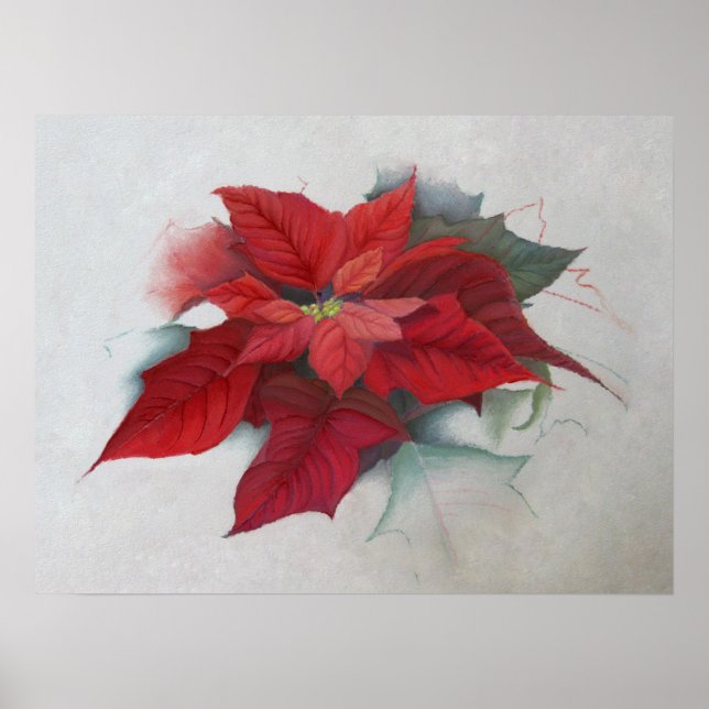 Poinsettia Christmas Oil Painting Poster (Front)