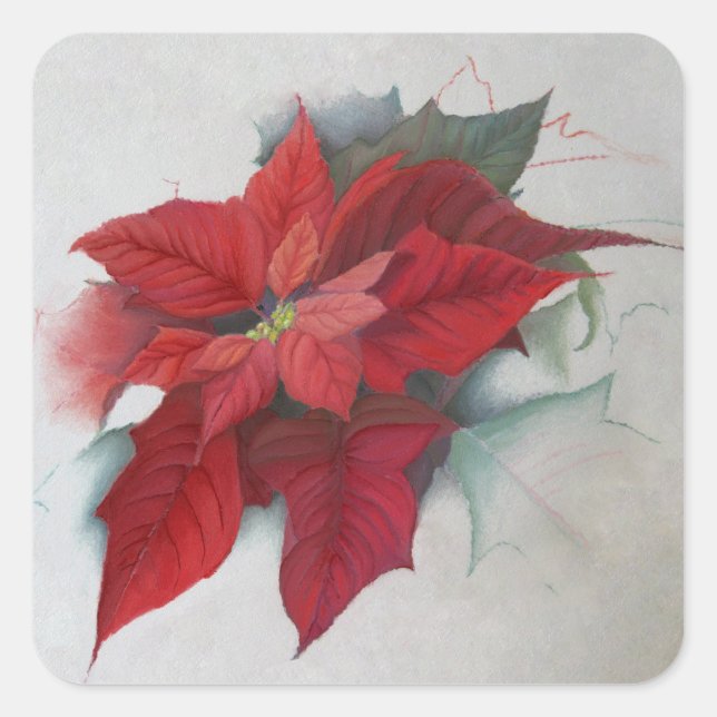 Poinsettia Christmas Oil Painting Square Sticker (Front)