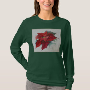 Poinsettia Christmas Oil Painting T-Shirt