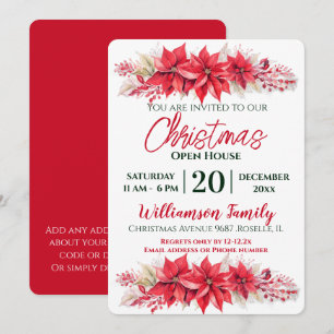 Poinsettia Christmas Open House Party  Invitation