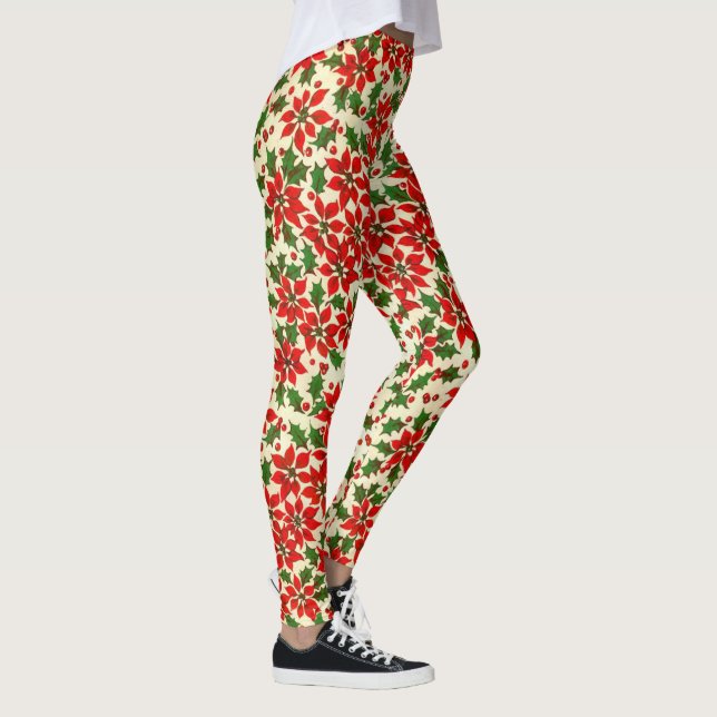 Poinsettia Christmas Party High Quality Leggings (Right)