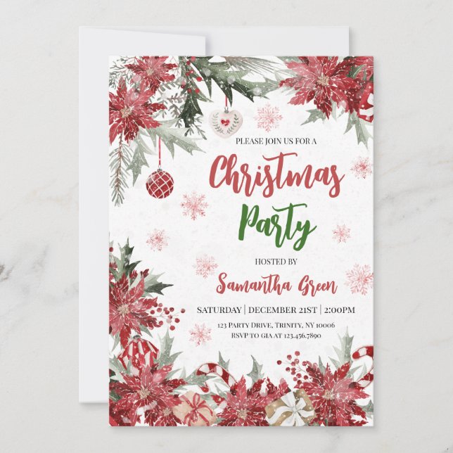 Poinsettia Christmas Party Invitation (Front)