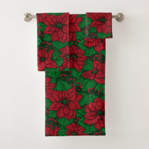 Poinsettia, Christmas pattern Bath Towel Set