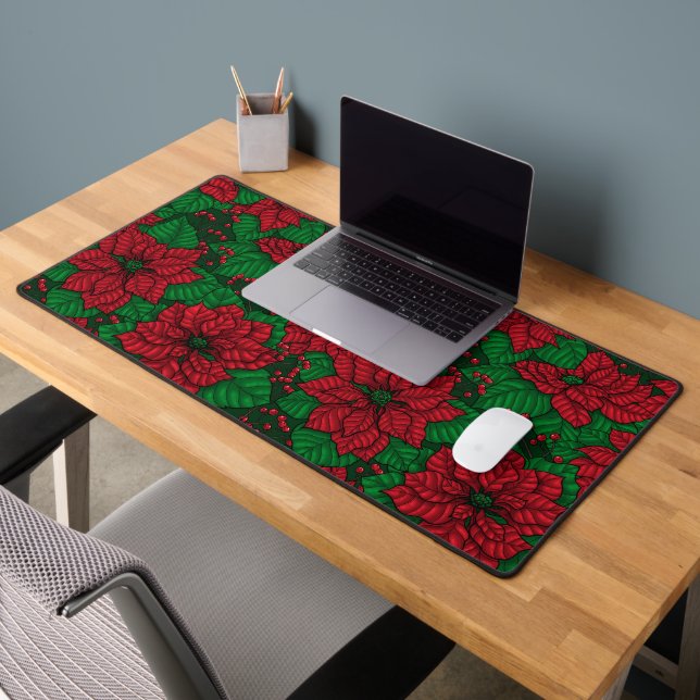 Poinsettia, Christmas pattern Desk Mat (Office 2)