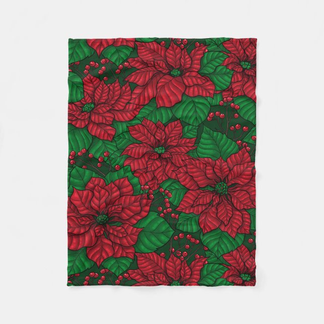 Poinsettia, Christmas pattern Fleece Blanket (Front)
