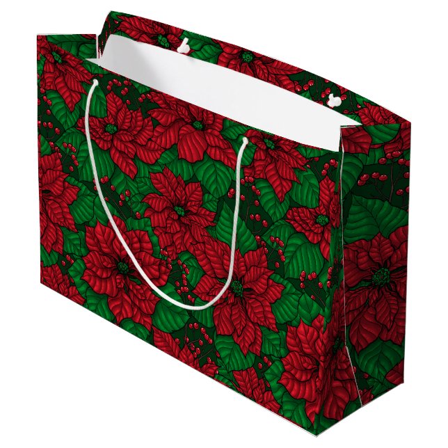 Poinsettia, Christmas pattern Large Gift Bag (Back Angled)
