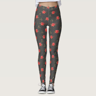 Poinsettia Christmas Pattern Leggings