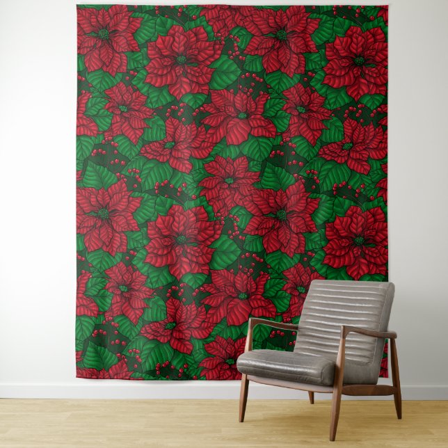 Poinsettia, Christmas pattern Tapestry (In Situ)