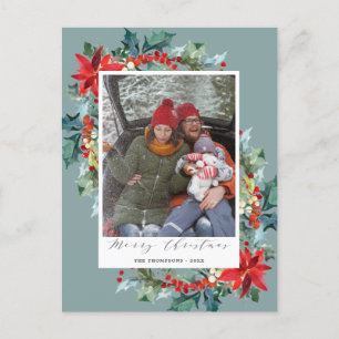 Poinsettia Christmas Pine Needle Funny Message Blu Postcard