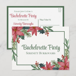 Poinsettia Christmas Red Floral Bachelorette Party Invitation Postcard