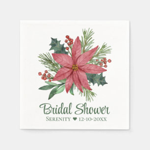 Poinsettia Christmas Red Floral Bridal Shower Napkin