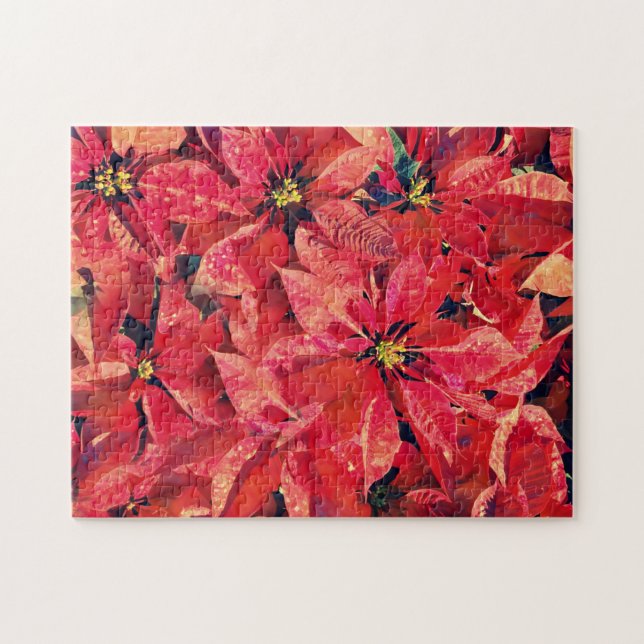 Poinsettia Christmas Red Flowers Art Puzzle (Horizontal)