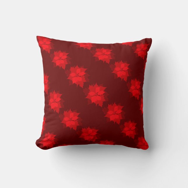 Poinsettia Christmas red shades throw pillow (Front)