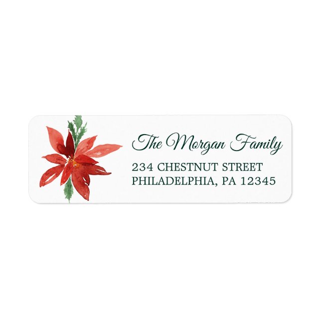 Poinsettia Christmas Return Address Labels (Front)