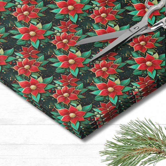 Poinsettia Christmas Tissue Paper (Unique Poinsettia Flower Pattern Christmas Tissue Paper)