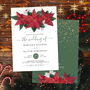 Poinsettia Christmas Watercolor Floral Wedding Invitation