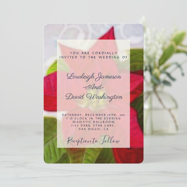 Poinsettia Christmas wedding invitation (Standing Front)