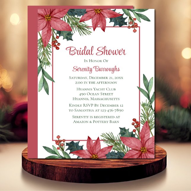 Poinsettia Christmas Winter Floral Bridal Shower Invitation (Creator Uploaded)