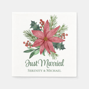 Poinsettia Christmas Winter Just Married Wedding Napkin