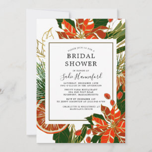 Poinsettia Citrus Gold Winter Bridal Shower Invitation