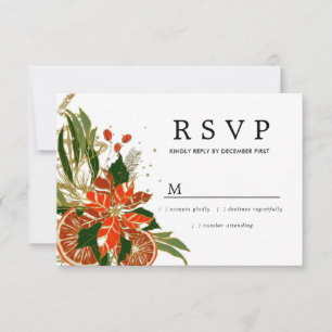Poinsettia Citrus Gold Winter Wedding RSVP Card