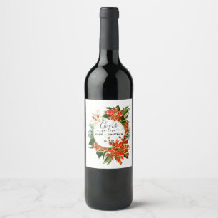 Poinsettia Citrus Gold Winter Wedding Wine Label