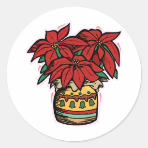 Poinsettia Classic Round Sticker