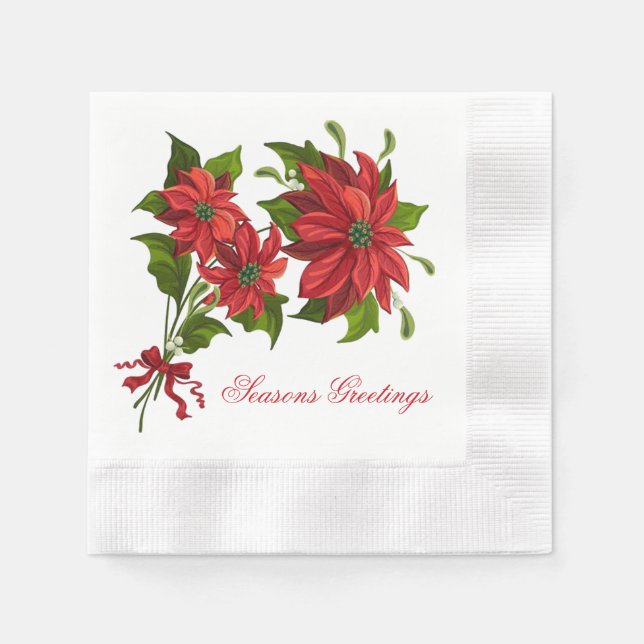 Poinsettia Cocktail Napkin (Front)