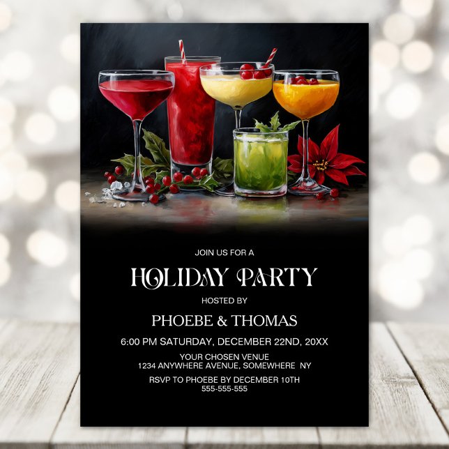 Poinsettia Cocktails Holiday Party Invitation (Creator Uploaded)