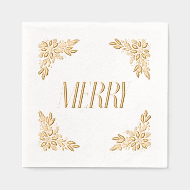 Poinsettia Corners Merry Design Foil Napkins (Front)