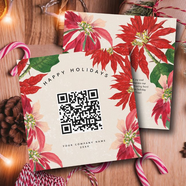 Poinsettia Corporate Business QR Code Christmas Holiday Card (Poinsettia Corporate Business QR Code Christmas Holiday Card)