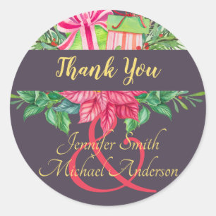 Poinsettia Couples Party Ampersand Purple Classic Round Sticker