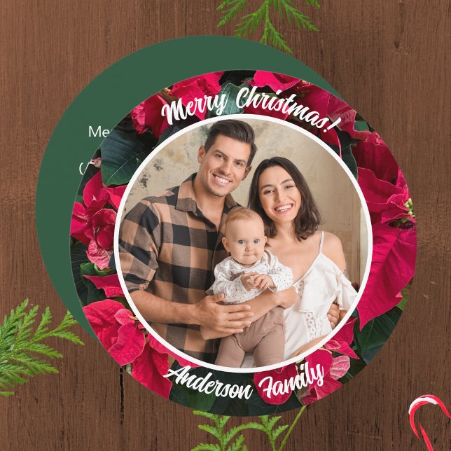 Poinsettia Custom Photo Family  Holiday Card (Creator Uploaded)