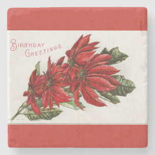 Poinsettia December Birthday Stone Coaster